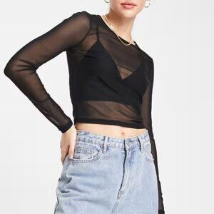 🐈NWT Asos Cropped Long Sleeve Mesh Top 6 Tall